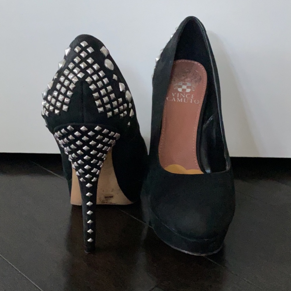 Vince Camuto Malaya black suede heels with studs 6